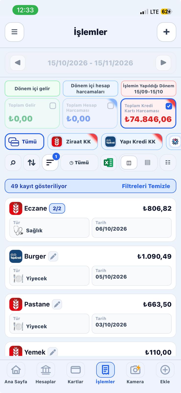 Budgivo işlem listesi ve filtreleri
